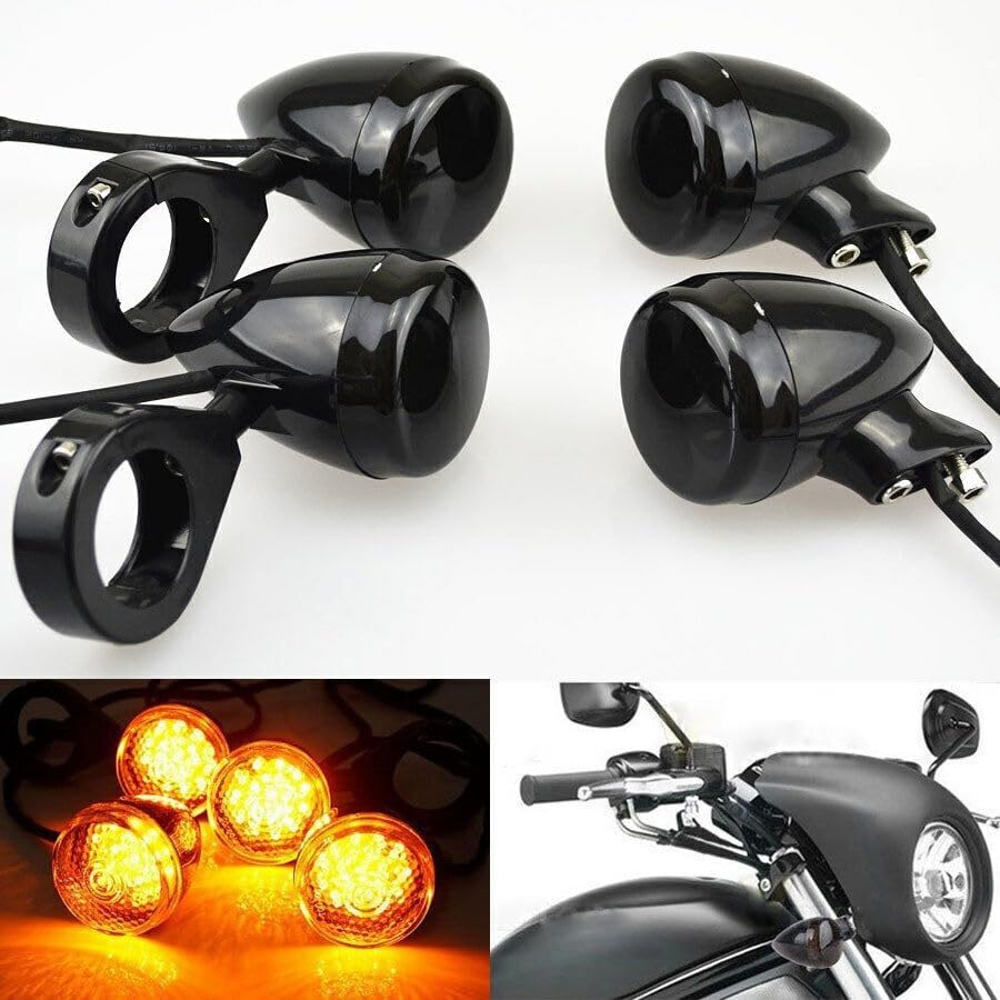 ya 4 8.14 4pcs Motorcycle LED Turn Signal Light Fork Clamp Universal Front and Rear Black 41mm 