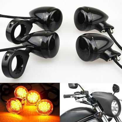 ya 4 8.14 4pcs Motorcycle LED Turn Signal Light Fork Clamp Universal Front and Rear Black 41mm 