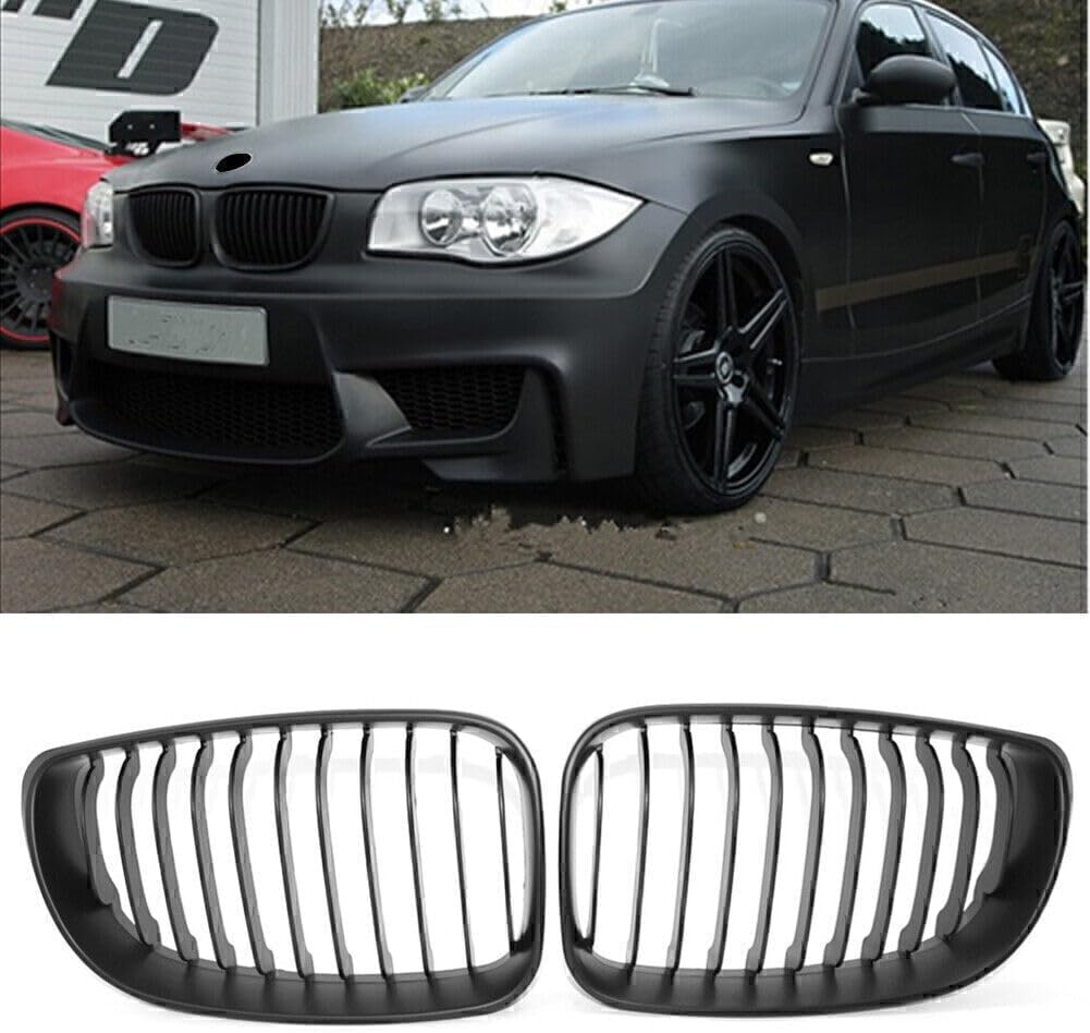 ya 4 8.14 Matte Black Front Kidney Grill Grille Fit for BMW 2007-13 E81 E82 E87 E88 118i 128i