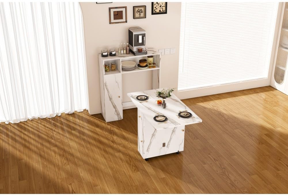 ya 28 10.13 baidi Multifunctional White Folding Dining Table Storage -Mounted Sideboard