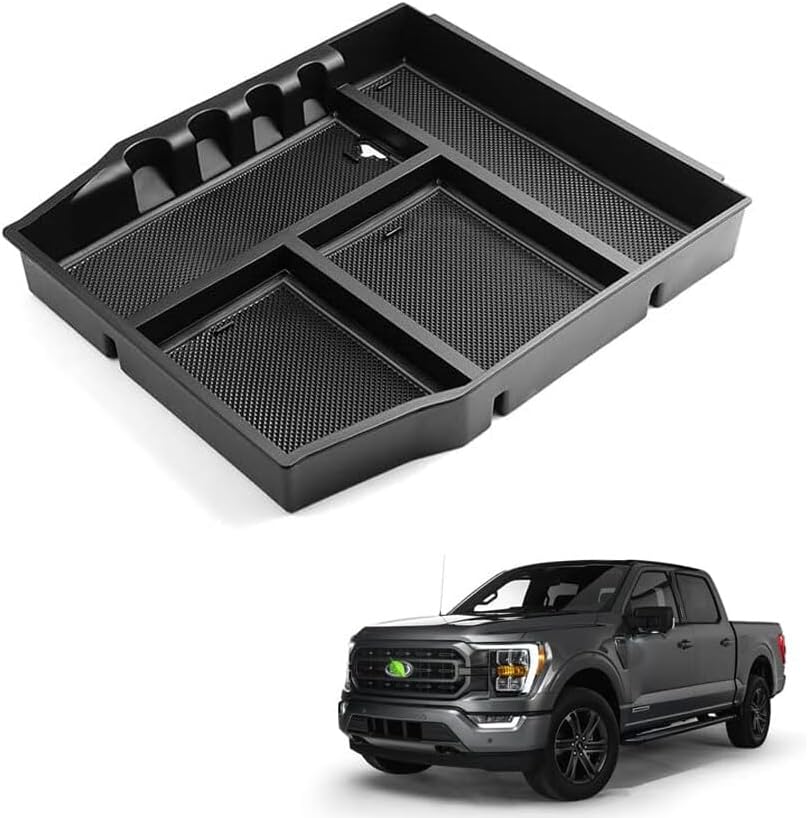 ya 5 8.10 for Ford F150 2021-2024 Center Console Armrest Storage Box Organizer Trays Black