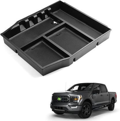 ya 5 8.10 for Ford F150 2021-2024 Center Console Armrest Storage Box Organizer Trays Black