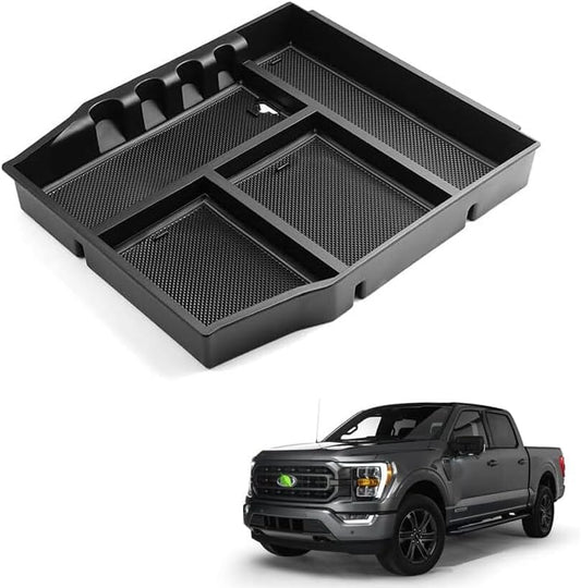 ya 5 8.10 for Ford F150 2021-2024 Center Console Armrest Storage Box Organizer Trays Black