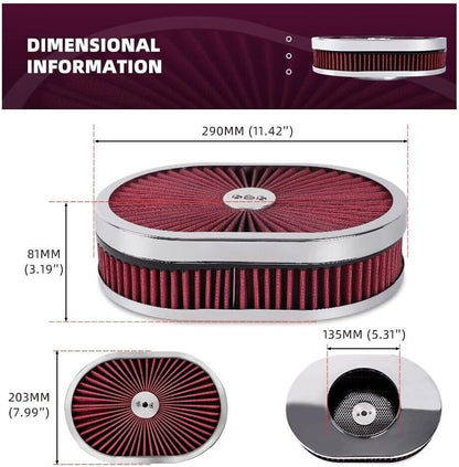 ya 13 9.15 baidi 12 Oval Full Finned Air Cleaner Washable Filter For 5-1/8 Carburetors Demon