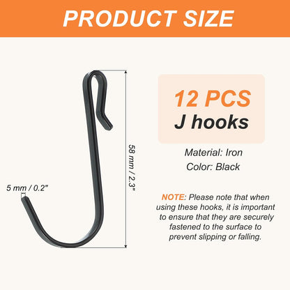 ya 26 10.21 baidi 2.3 J Hooks for Hanging, 12 Pack Hooks for Kitchen, Bedroom, Black Tone