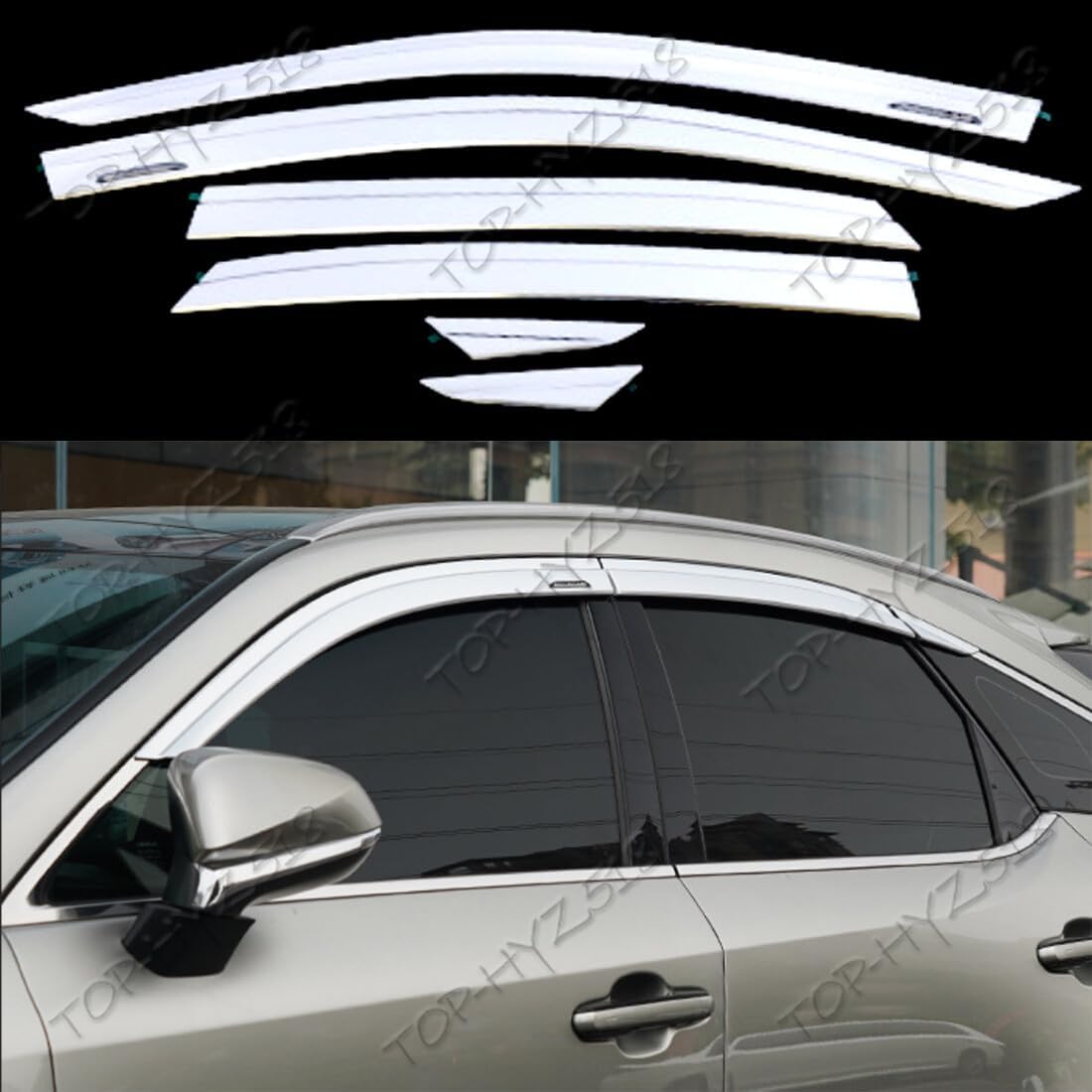 ya 6 8.24 baidi for Lexus RX 350 500h 2023-2024 Chrome Window Visor Vent Shade Sun Rain Guard 6X