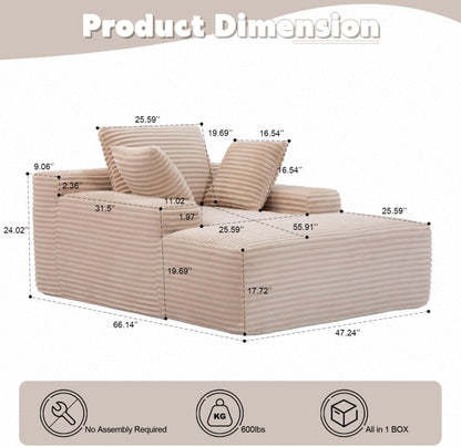 ya 28 10.13 baidi Chaise Beige,Corduroy, 3 Throw Pillows, No Assembly for Living Room