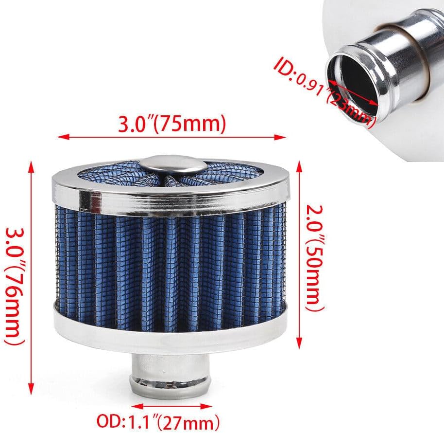 ya 13 9.15 baidi 2X Blue Extra Flow 1 to 1-1/4 Push In Valve Cover Baffled Breather Vent Filter