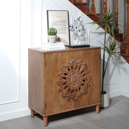ya 28 10.13 baidi For Living Room,Brown Rustic Hand-Carved Solid Wood 2- Cabinet -Sideboard