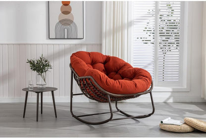 ya 28 10.13 baidi Rattan Rocking Recliner Padded Cushion, Orange - Patio