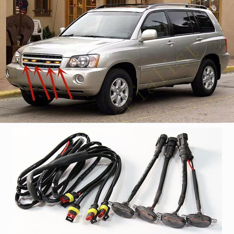 ya 7 8.24 baidi 4X for Toyota Highlander 2001-07 Front Grille LED Light Raptor Style Smoky Trim