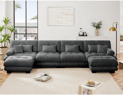 ya 28 10.13 baidi Chenille Modular Sofa Gray,4-Seater Cloud Couch + 2 Ottomans, Combination