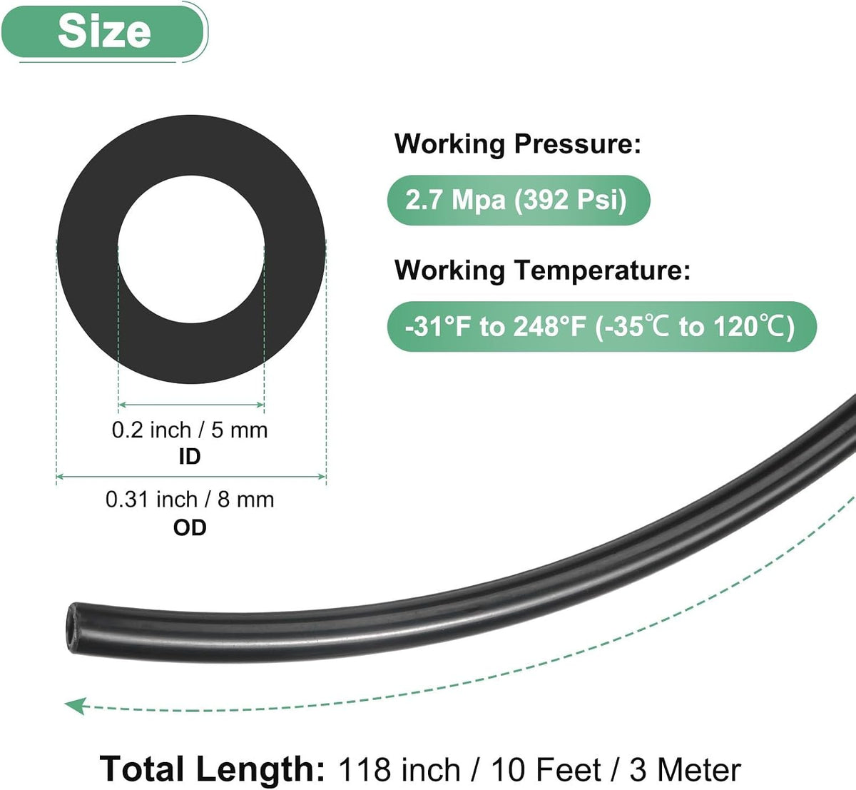 ya 14 9.20 baidi 3 Meter Nylon Hose Tube, 5x8mm(IDxOD) PA6 Pneumatic Air Tubing Black-1