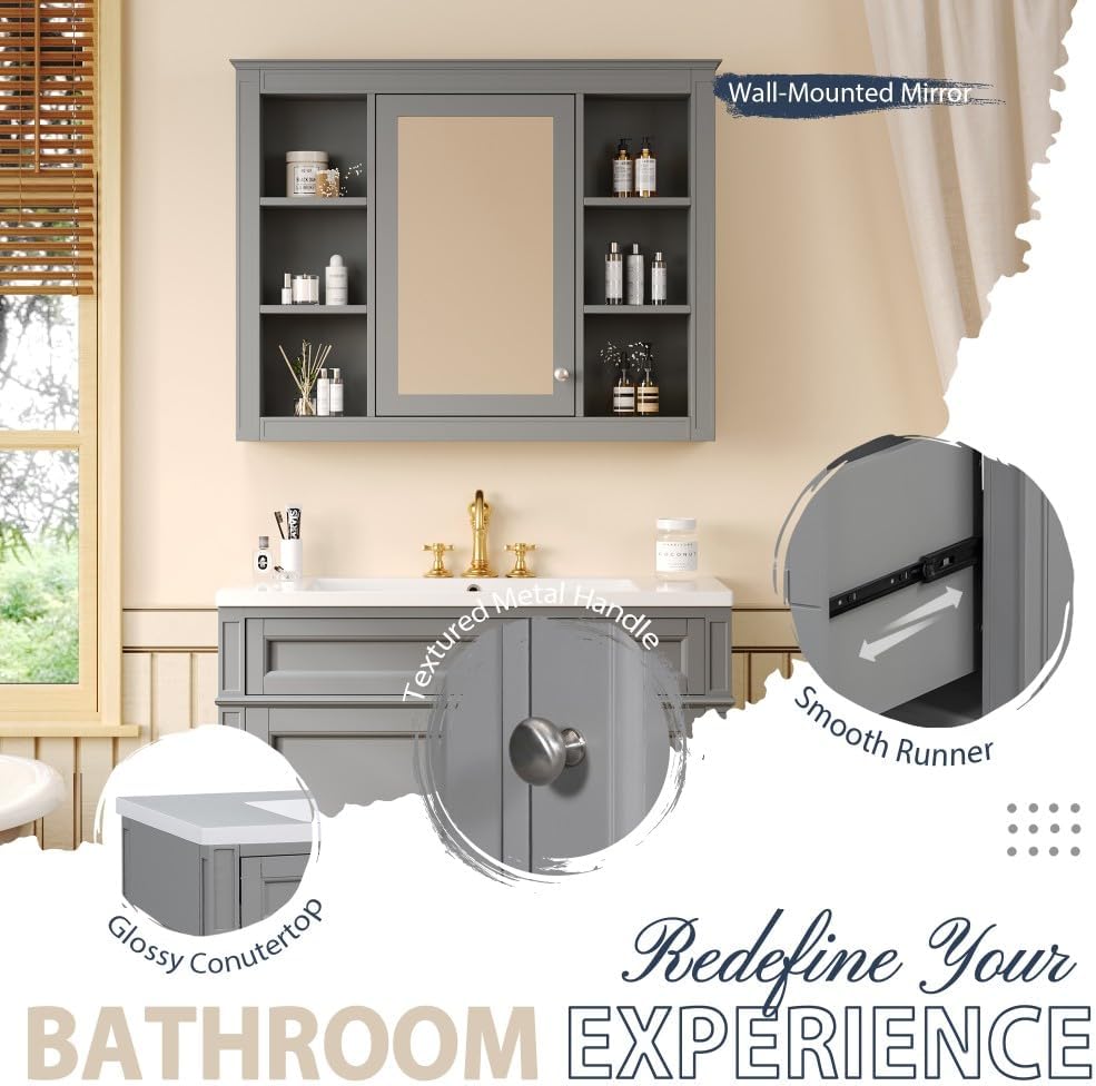 ya 28 10.13 baidi 36'' Gray Bathroom Vanity Cabinet Sink Mount Mirror Cabinet