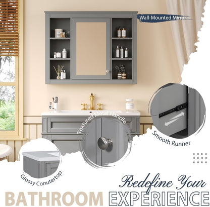 ya 28 10.13 baidi 36'' Gray Bathroom Vanity Cabinet Sink Mount Mirror Cabinet