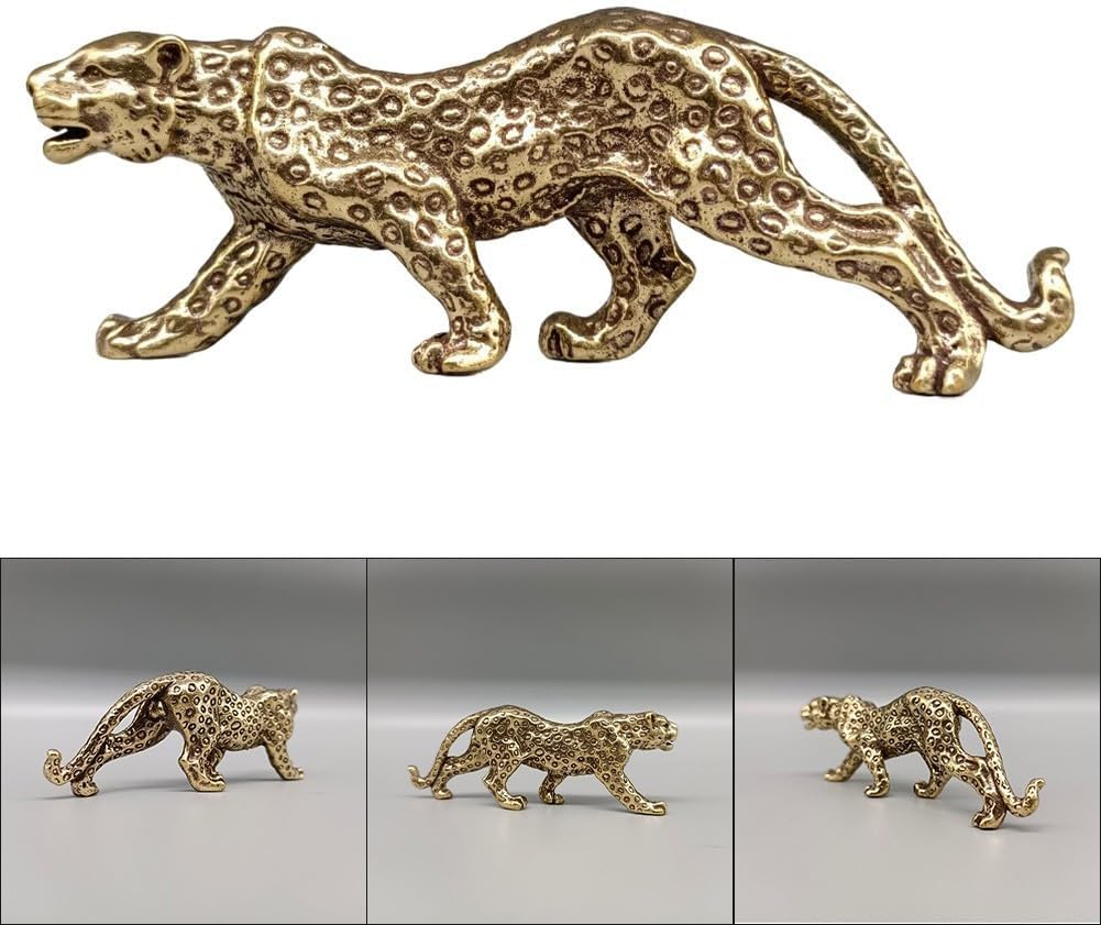 ya 26 10.21 baidi Elegant Brass Leopard Statue Vinta Style Ornament Attracts Positive Energy