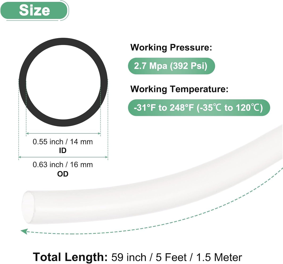 ya 14 9.20 baidi 1.5 m Nylon Hose Tube, 14x16mm(IDxOD) PA6 Pneumatic Air Tubing Translucent-1
