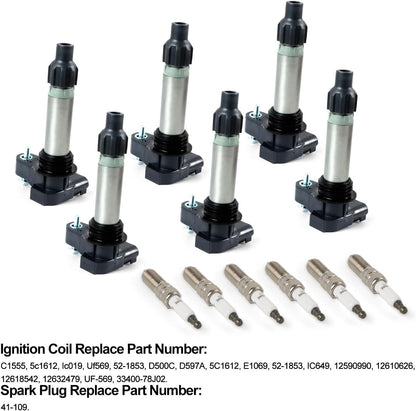 ya 9 10.24 6* Ignition Coils +6* Iridium Spark Plugs Fits for Buick for Chevrolet V6 3.6L UF569