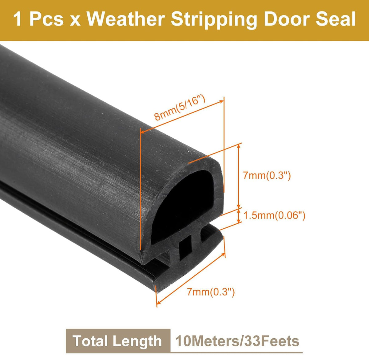 ya 26 10.21 baidi Weather Stripping Door Seal, 5/16 Wide Bulb Bubble TPE for 0.3 Slot 10m, Black