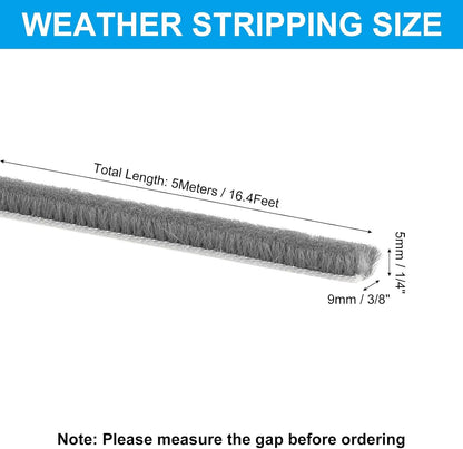 ya 26 10.21 baidi 16ftx3/8x1/4 Pile Weather Stripping Self Adhesive Weatherstripping Gray