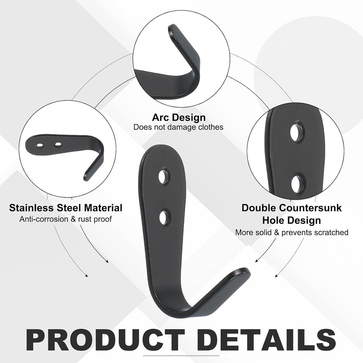 ya 26 10.21 baidi 8Pcs 2.7x0.12 Stainless Steel Coat Hooks Wall Mounted Hanger for Towels Black