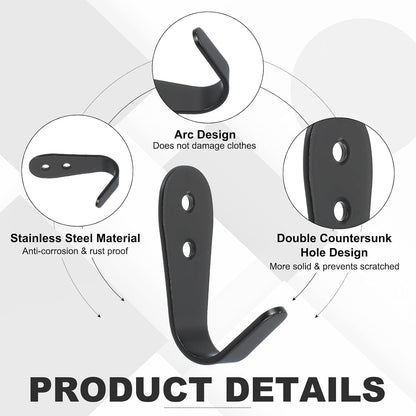 ya 26 10.21 baidi 8Pcs 2.7x0.12 Stainless Steel Coat Hooks Wall Mounted Hanger for Towels Black
