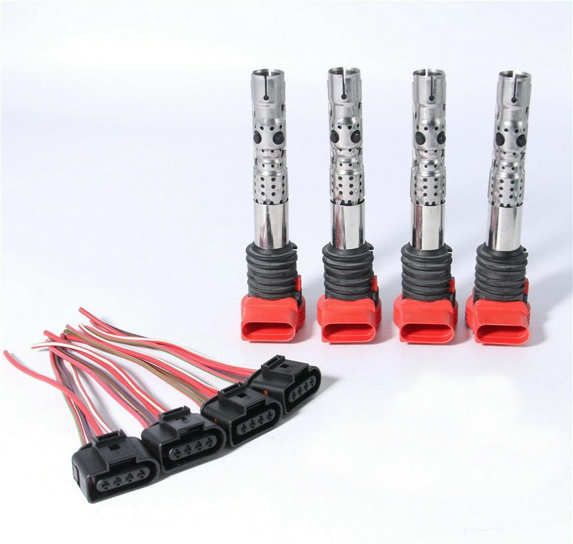 ya 9 10.24 4X Red Ignition Coil &Plug Kit Fit for Audi A4 A6 A8 3.0 V6 06C905115L