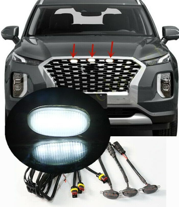 ya 3 8.24 baidi 3 Pack Smoke Front Grille White LED Light Raptor Style for Hyundai Palisade 20-2021
