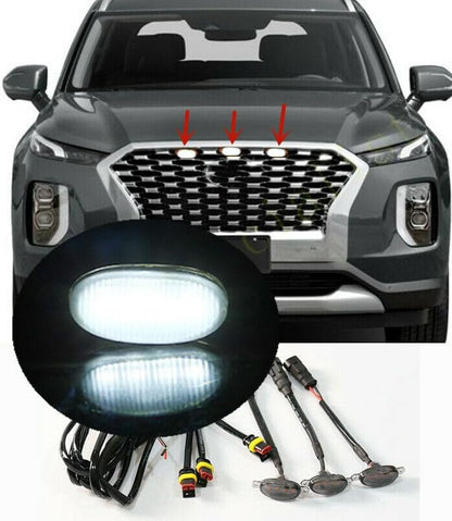 ya 3 8.24 baidi 3 Pack Smoke Front Grille White LED Light Raptor Style for Hyundai Palisade 20-2021