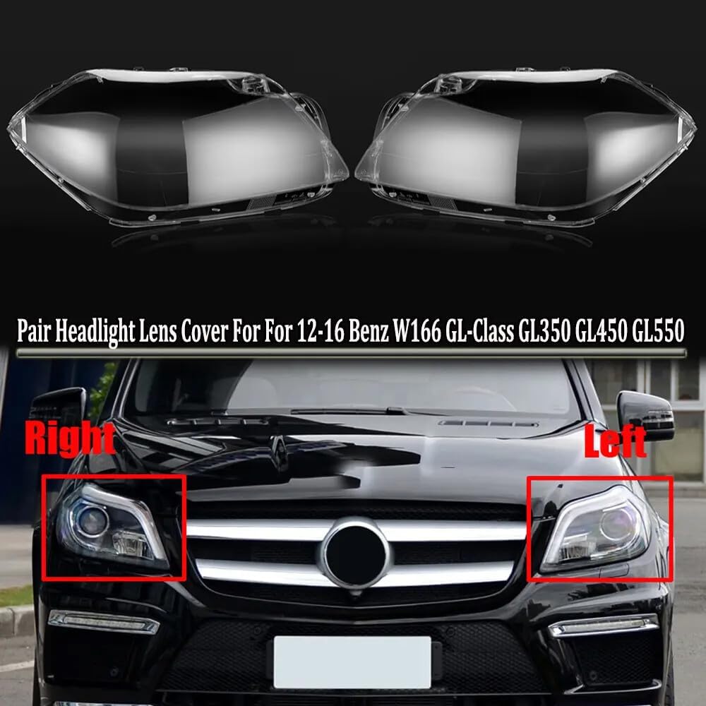 ya 7 8.24 baidi For W166 GL350 GL450 GL550 2012-2016 Pair Front Headlight Headlamp Lens Cover
