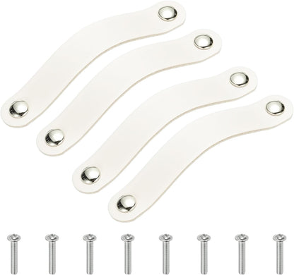 ya 26 10.21 baidi 4 Pcs Leather Drawer Pull Double Hole Leather Handle with Screws White
