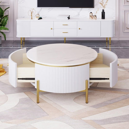 ya 28 10.13 baidi Modern Round Coffee Table 2 Large Drawers Storage Accent Table(31.5'')