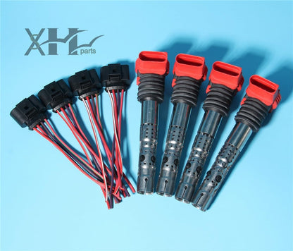 ya 9 10.24 New 4-piece red ignition coil and plug kit for Audi A4, B6, B7, A6, C5, A8, D3 3.0 V6-