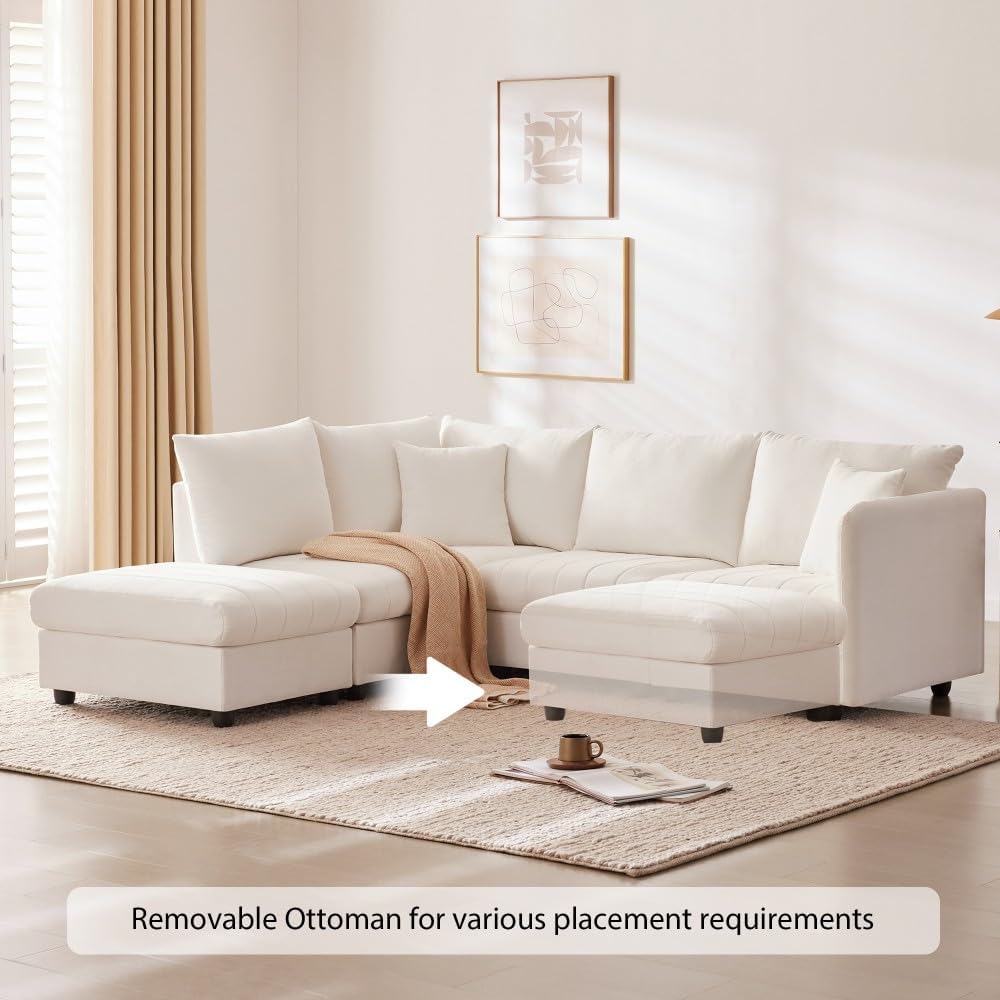 ya 28 10.13 baidi 90*80 Modular Sectional Sofa Modern - 5 Seat L-Shaped,Movable Ottoman, Whi