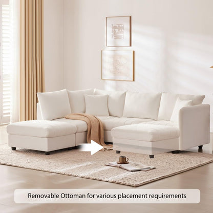 ya 28 10.13 baidi 90*80 Modular Sectional Sofa Modern - 5 Seat L-Shaped,Movable Ottoman, Whi