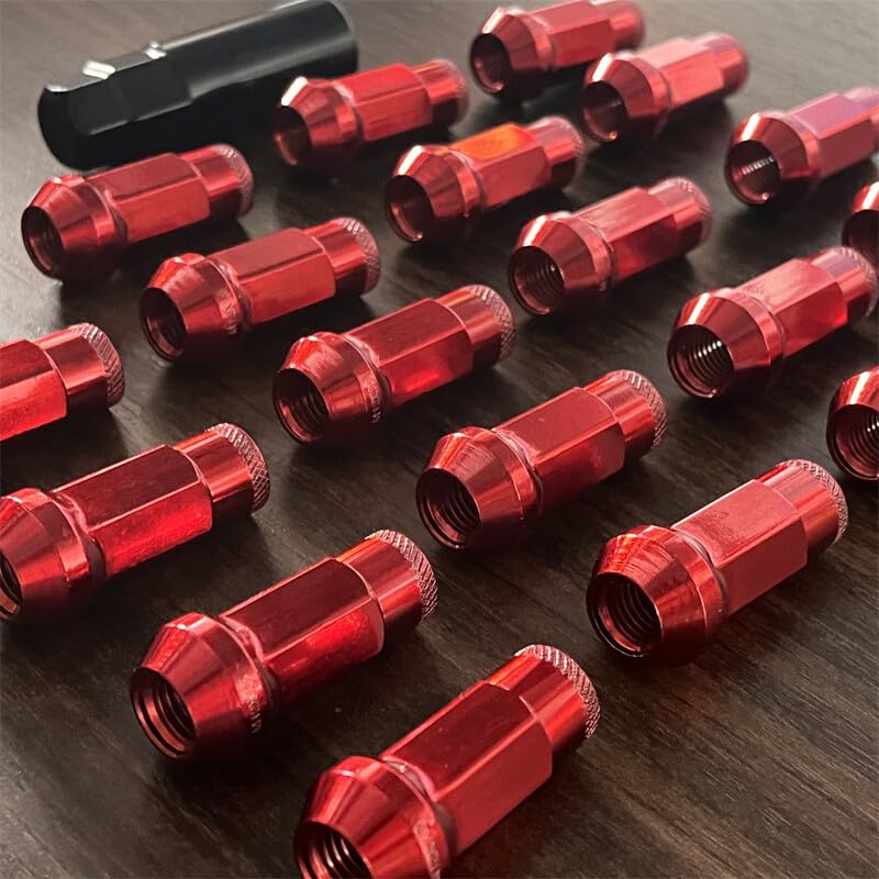 ya 10 9.16 baidi 20pcs M12x1.5 Lug Nuts 48mm Steel Open End Wheel Nuts Bolts w/Socket Key Red