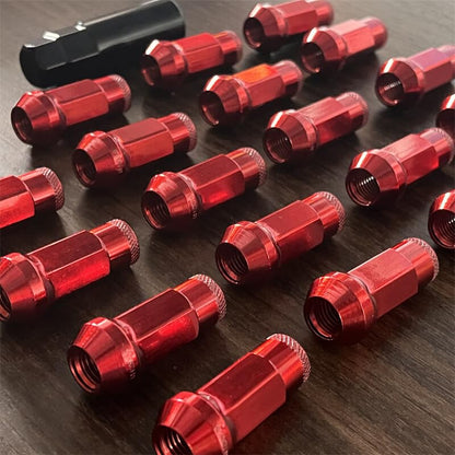 ya 10 9.16 baidi 20pcs M12x1.5 Lug Nuts 48mm Steel Open End Wheel Nuts Bolts w/Socket Key Red