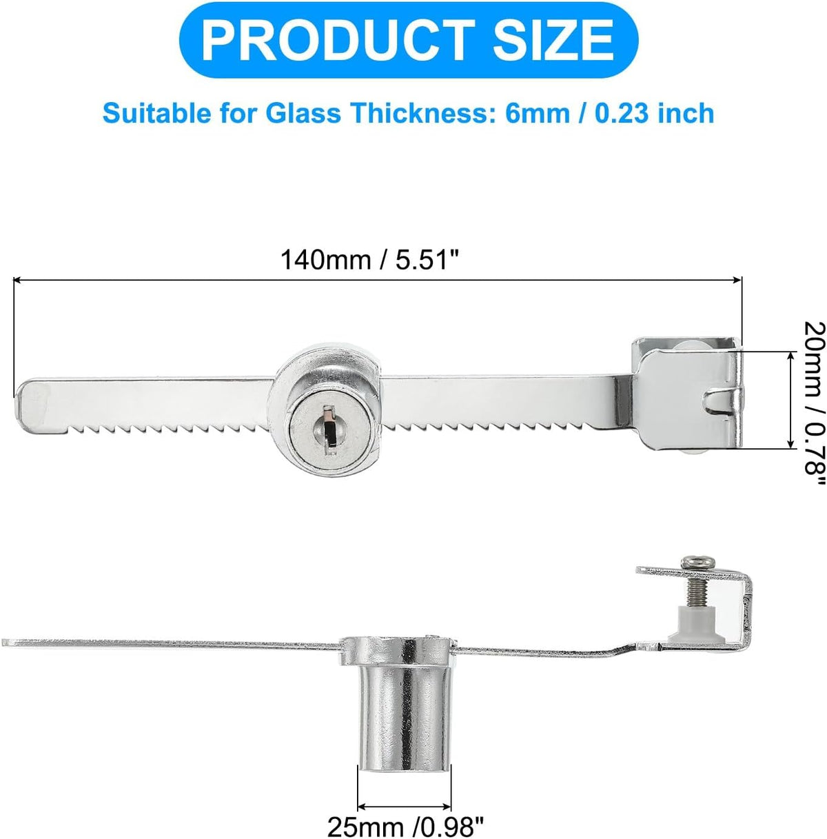 ya 26 10.21 baidi Glass Cabinet Lock, 2Pcs Keyed Different Single Swing Showcase Locks, Silver-2