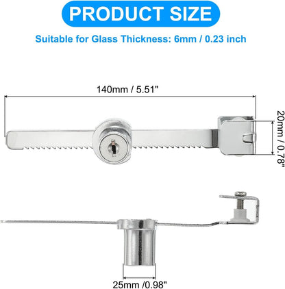 ya 26 10.21 baidi Glass Cabinet Lock, 2Pcs Keyed Different Single Swing Showcase Locks, Silver-2