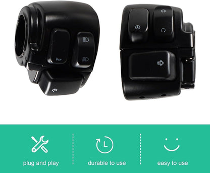 ya 4 8.14 1 Motorcycle Handlebar Control Switches w/Wiring Harness Kit for Harley Black