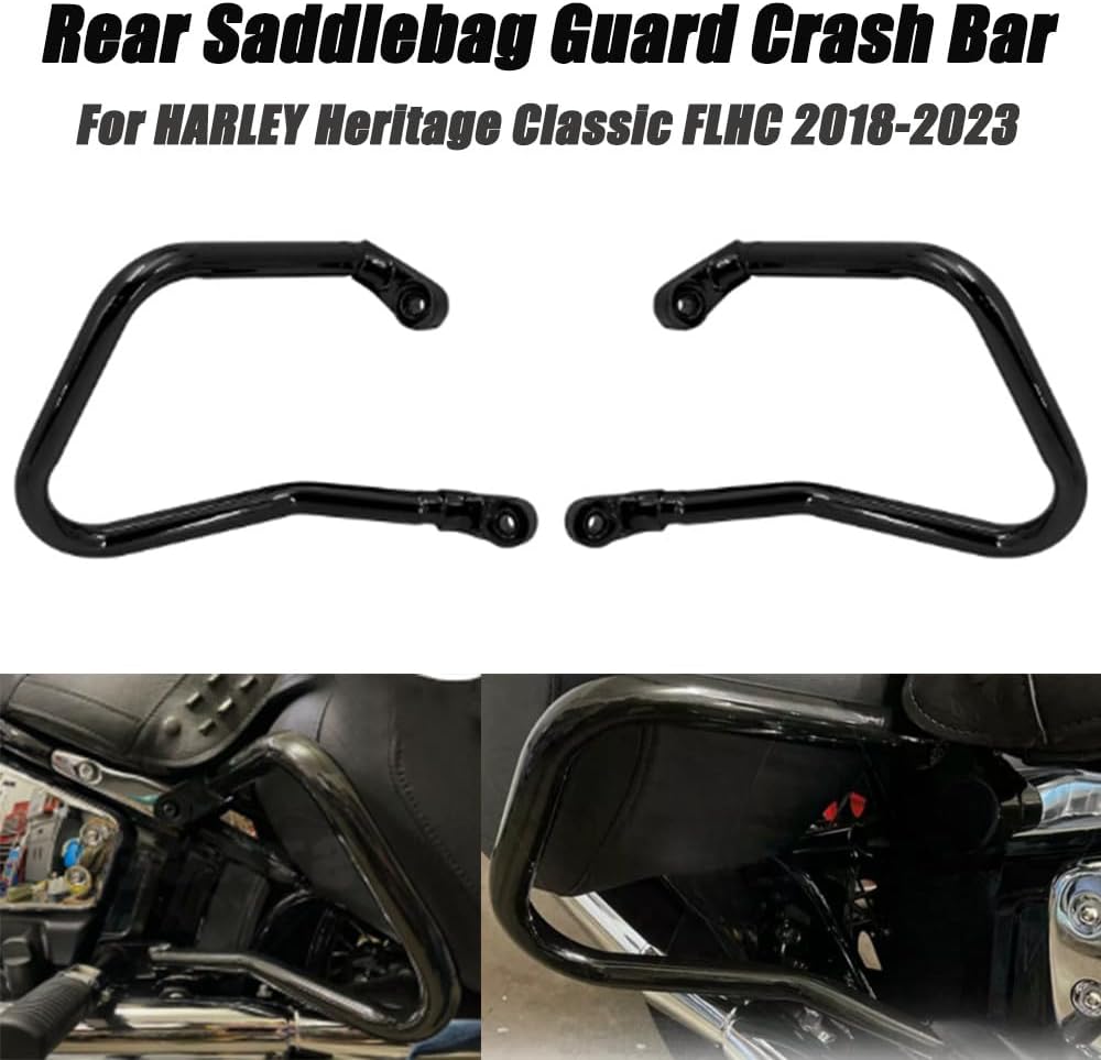 ya 4 8.8.2 Rear Saddle Bag Crash Barrier Black Suitable for Harley Heritage Classic FLHC 2018-2023