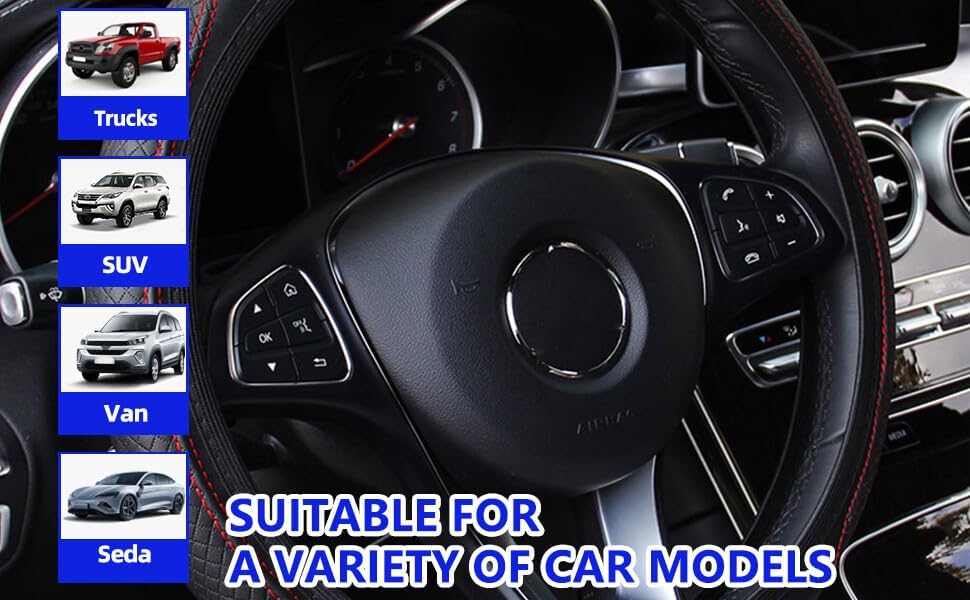 ya 4 8.24 baidi Leather Steering Wheel Cover Universal Standard Size 14.5 Inch -15 Inch Women's Men's