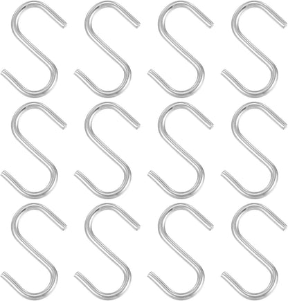 ya 26 10.21 baidi 1 S Shaped Hooks, 12 Pack Multipurpose S Hanging Hooks, Silver Tone