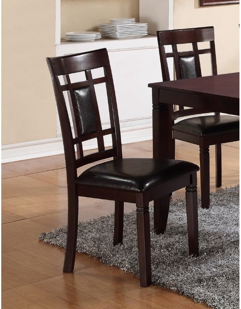 ya 28 10.13 baidi Brown 7-Pc Wooden Dining Set Rectangular Table Faux Leather Upholstery Padd