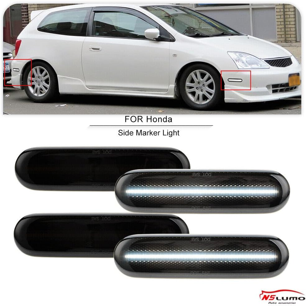 ya 7 8.24 baidi 4 Pack LED Smoked Side Marker Lights for 02-05 for Honda for Civic 7th Generation Si/SiR Hatchback 