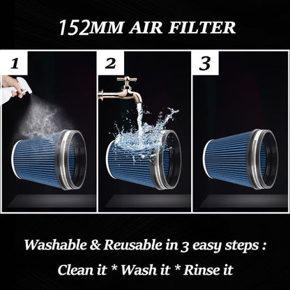 ya 13 9.15 baidi 6 152mm 7in Tall Inlet Truck Air Intake Cone Replacement Dry Blue Air Filter