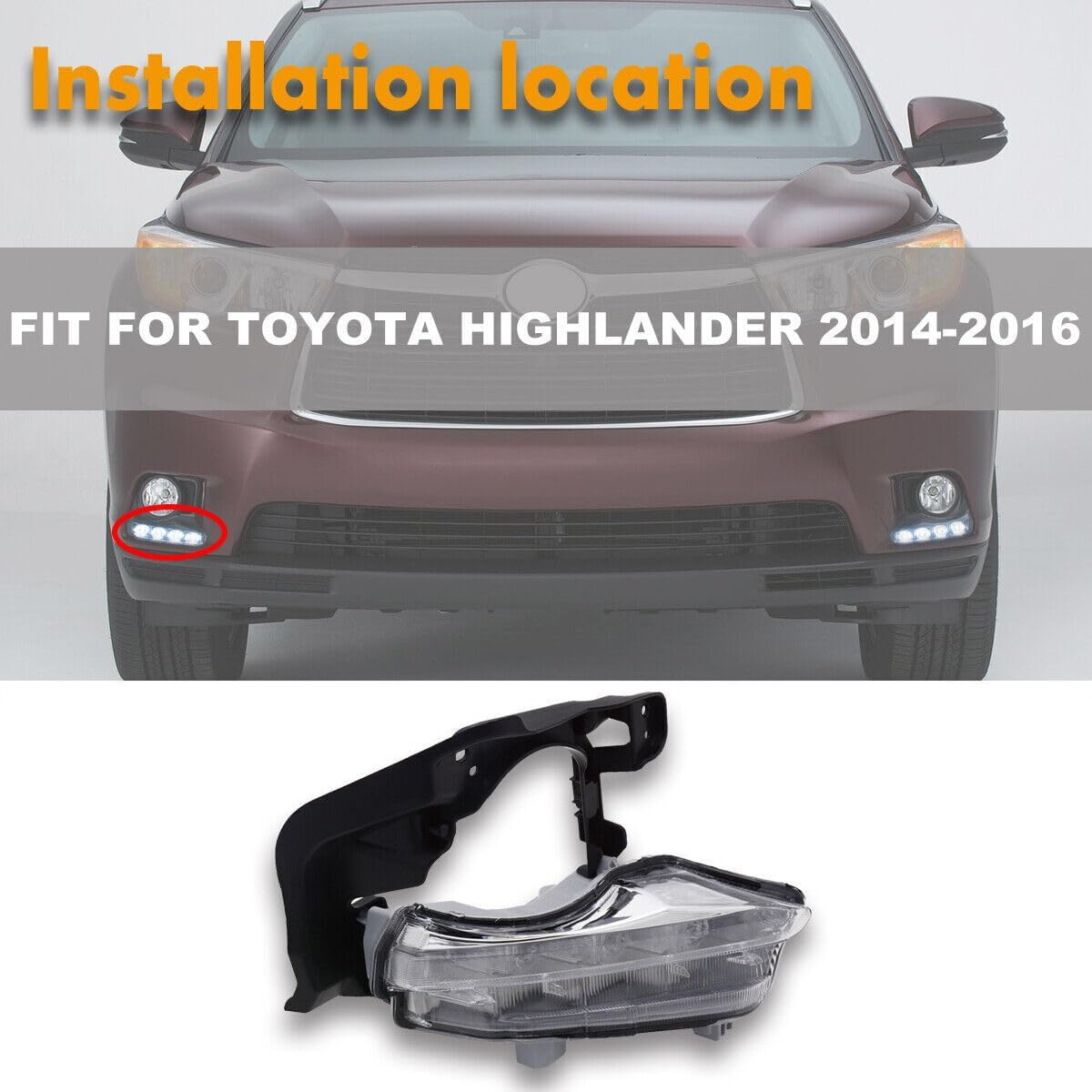 ya 7 8.24 baidi Right LED Front Bumper Fog Light Driving Lamp for Toyota HIGHLANDER 2014-2016