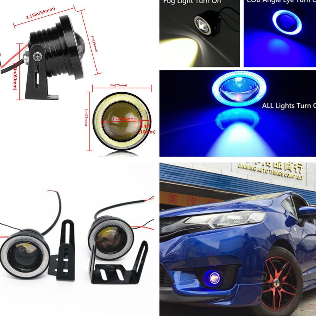 ya 4 8.8 Car Angel Eye LED COB Lamp DRL Blue Halo Ring Hawkeye 2Pc 3IN Fog Driving Light