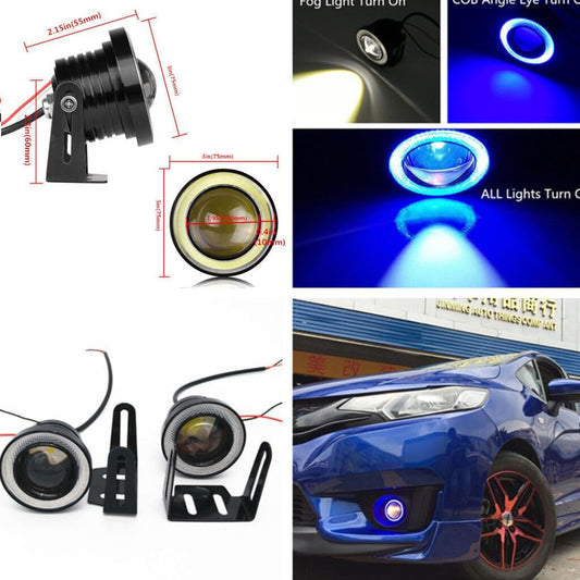 ya 4 8.8 Car Angel Eye LED COB Lamp DRL Blue Halo Ring Hawkeye 2Pc 3IN Fog Driving Light
