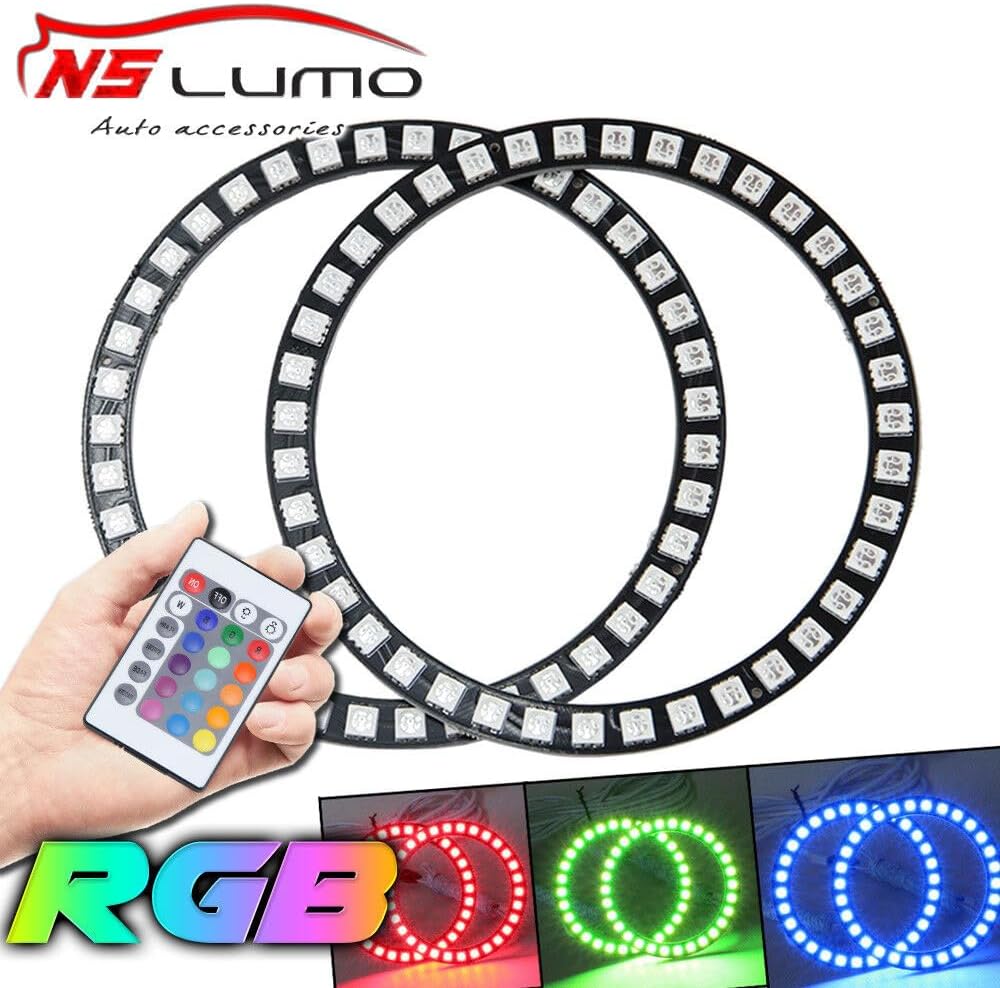 ya 7 8.24 baidi 105mm Car Headlight 5050 LED Halo Ring Angel Eyes with Remote Control RGB Color 